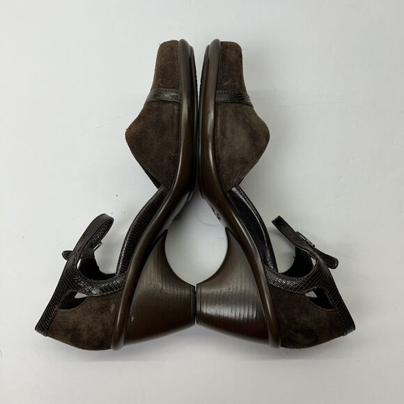 Dansko Women's 40 9.5-10 Pumps Brown Ankle Strap Cuban Heels Suede *READ* - Picture 7 of 12